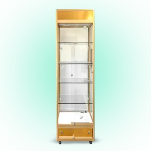 Gold Glass Display Cabinet With LED Lights And Storage | H207cm X L40cm X W40cm | Collection Only