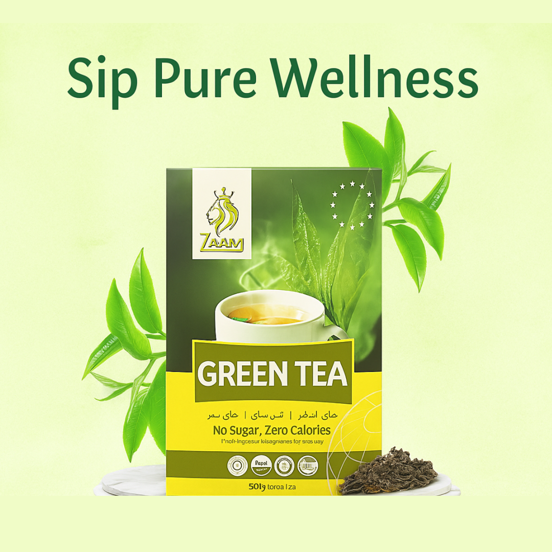 ZAAM Green Tea - No Sugar, Zero Calories 500g - Authentic Taste Experience