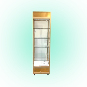 Gold Glass Display Cabinet with LED Lights and Storage H207cm x L40cm x W40cm Collection Only