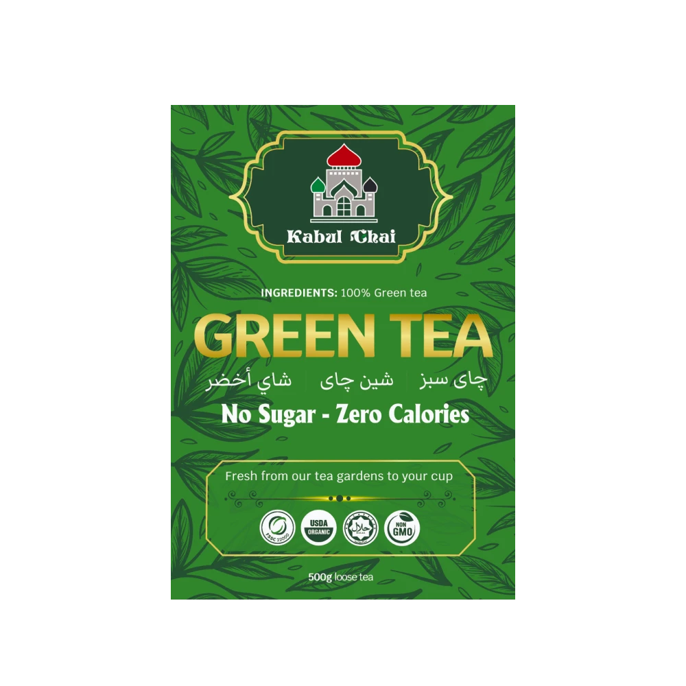 Kabul Chai 100% Green Tea – No Sugar, No Calories Certified Halal 500g 200g Loose Tea