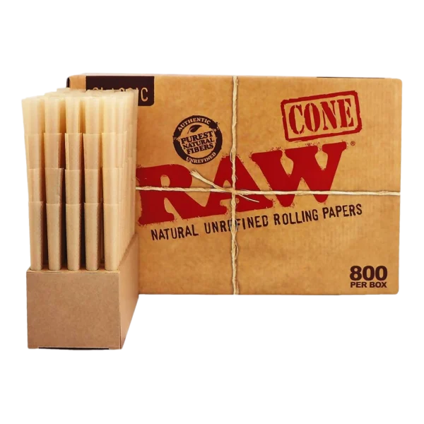 RAW Classic Natural Unrefined King Size Cones – 800 Per Box