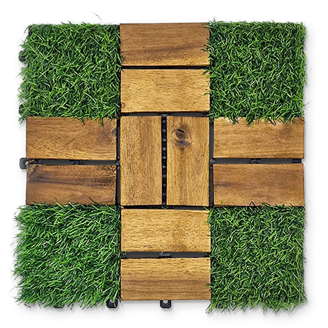 Artificial Grass Wooden Tiles 30cm X 30cm | Pack of 10 Tiles | Free Shipment