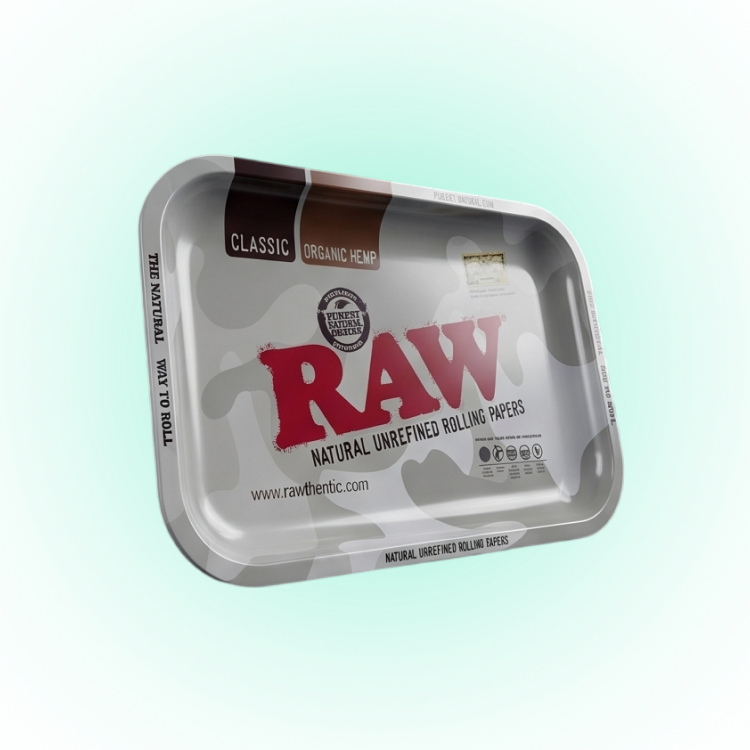 RAW Camo Grey Rolling Tray – Medium Metal Organizer with Deep Arctic Dish Design