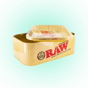 RAW Munchies Box with Tray Lid – Durable Metal Organizer Tin Pure Natural Fiber Design Multi-Use Storage Box for Everyday Essentials
