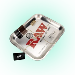 RAW Silver Rolling Tray – Medium Chrome-Finish Metal Organizer with Deep 20mm Dish