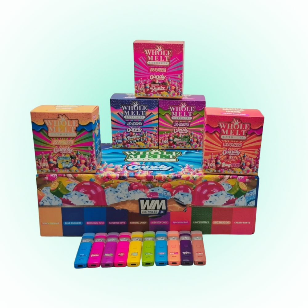 Whole Melt Extracts Candy Edition Empty Cart 1.0G Box of 100 (10 Different Flavours) | Rechargeable Vape Device | Multiple Packaging