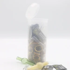 100 PCS Conical Pipe Filter Gauze – All Sizes (12mm, 15mm, 17mm, 20mm, 22mm) + Brass Screens (Golden & Silver) – Packed in 60 Dram Storage Container