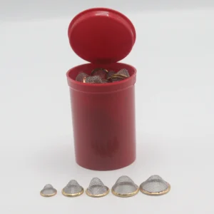 20pcs Conical Gauze Filter Screens | 12mm, 15mm, 17mm, 20mm, 22mm | Metal Mesh Filters in 30 Dram Pop Top Storage