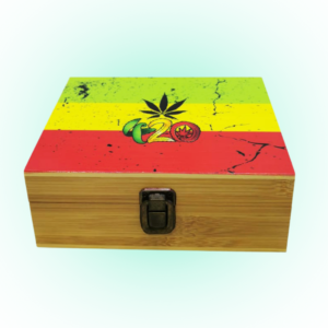Reggae Leaf 420 Snuff Wooden Box – Large Wooden Tobacco Rolling Box with Glass Ashtray & Smoking Pipe