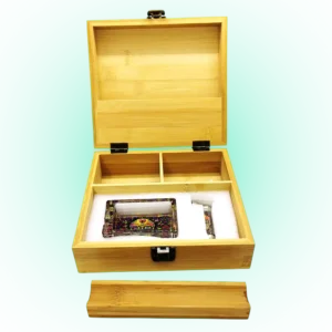 Skull Snuff Wooden Box – Large Wooden Tobacco Rolling Box with Glass Ashtray & Smoking Pipe