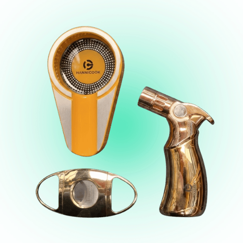 Luxury HANNICOOK 3-Piece Cigar Gift Set Torch Lighter, Stainless Steel Cigar Cutter & Ashtray