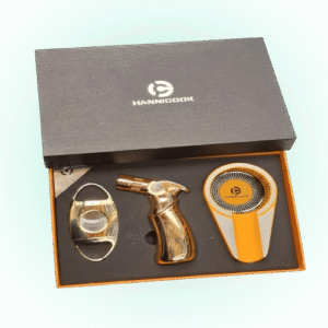 Luxury HANNICOOK 3-Piece Cigar Gift Set Torch Lighter, Stainless Steel Cigar Cutter & Ashtray
