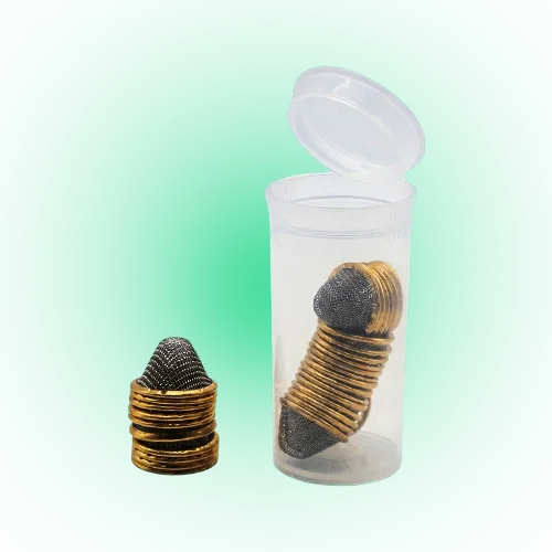 25 PCS Conical Pipe Filter Gauze Set – All Sizes (12mm, 15mm, 17mm, 20mm, 22mm) Brass Screens with 13 Dram Storage Container