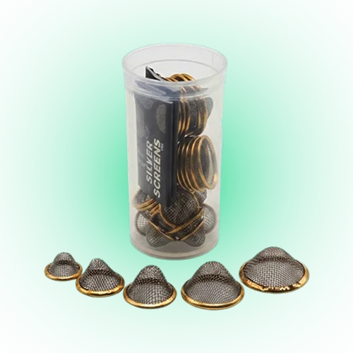 25 PCS Conical Pipe Filter Gauze Set – All Sizes (12mm, 15mm, 17mm, 20mm, 22mm) Brass Screens with 13 Dram Storage Container