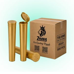 Gold 116mm Pop Top Tube – 500 Pcs | Slim PP Plastic Flip-Top Storage Container, 116mm x 18.6mm