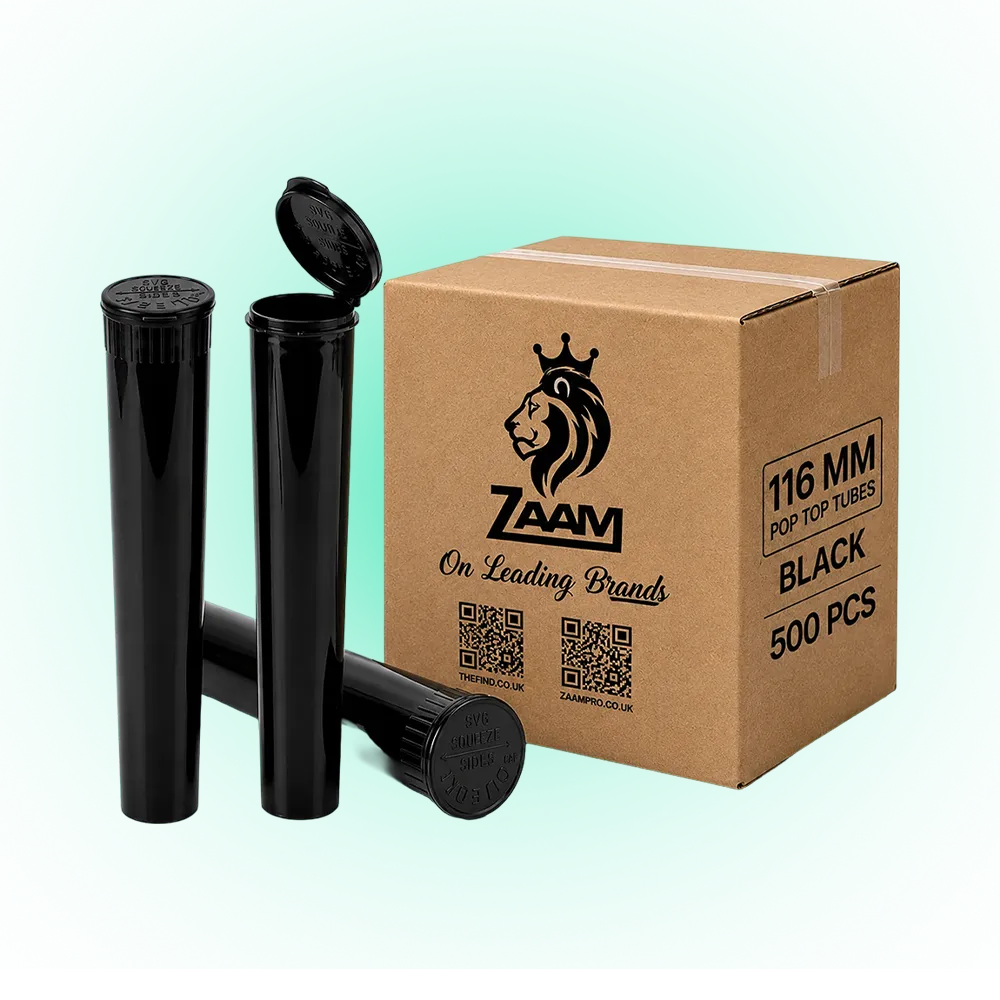 Black 116mm Pop Top Tube – 500 Pcs | Slim PP Plastic Flip-Top Storage Container, 116mm x 18.6mm