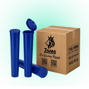 Solid Blue 116mm Pop Top Tube – 500 Pcs | Slim PP Plastic Flip-Top Storage Container, 116mm x 18.6mm