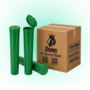 Solid Green 116mm Pop Top Tube – 500 Pcs | Slim PP Plastic Flip-Top Storage Container, 116mm x 18.6mm