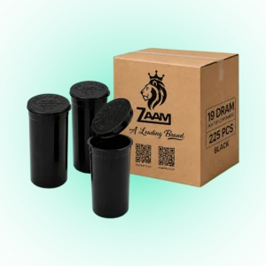 19 Dram Solid Black Pop Top Containers – 225 Pack | PP Plastic | 7 x 3.8 cm