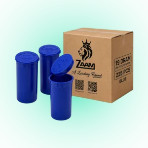 19 Dram Solid Blue Pop Top Containers – 225 Pack | PP Plastic | 7 x 3.8 cm