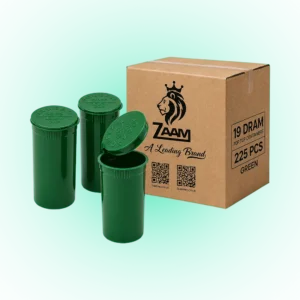 19 Dram Solid Green Pop Top Containers – 225 Pack | PP Plastic | 7 x 3.8 cm