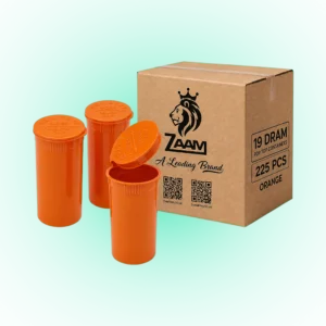 19 Dram Solid Orange Pop Top Containers – 225 Pack | PP Plastic | 7 x 3.8 cm