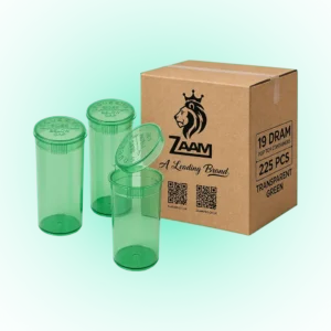 19 Dram Transparent Green Pop Top Containers – 225 Pack | PP Plastic | 7 x 3.8 cm