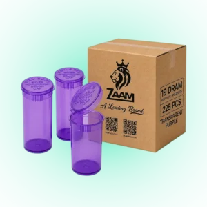 Transparent Purple 19 Dram Pop Top Containers – 225 Pcs | PP Plastic Squeeze-to-Open Storage Tubes, 70mm x 38mm