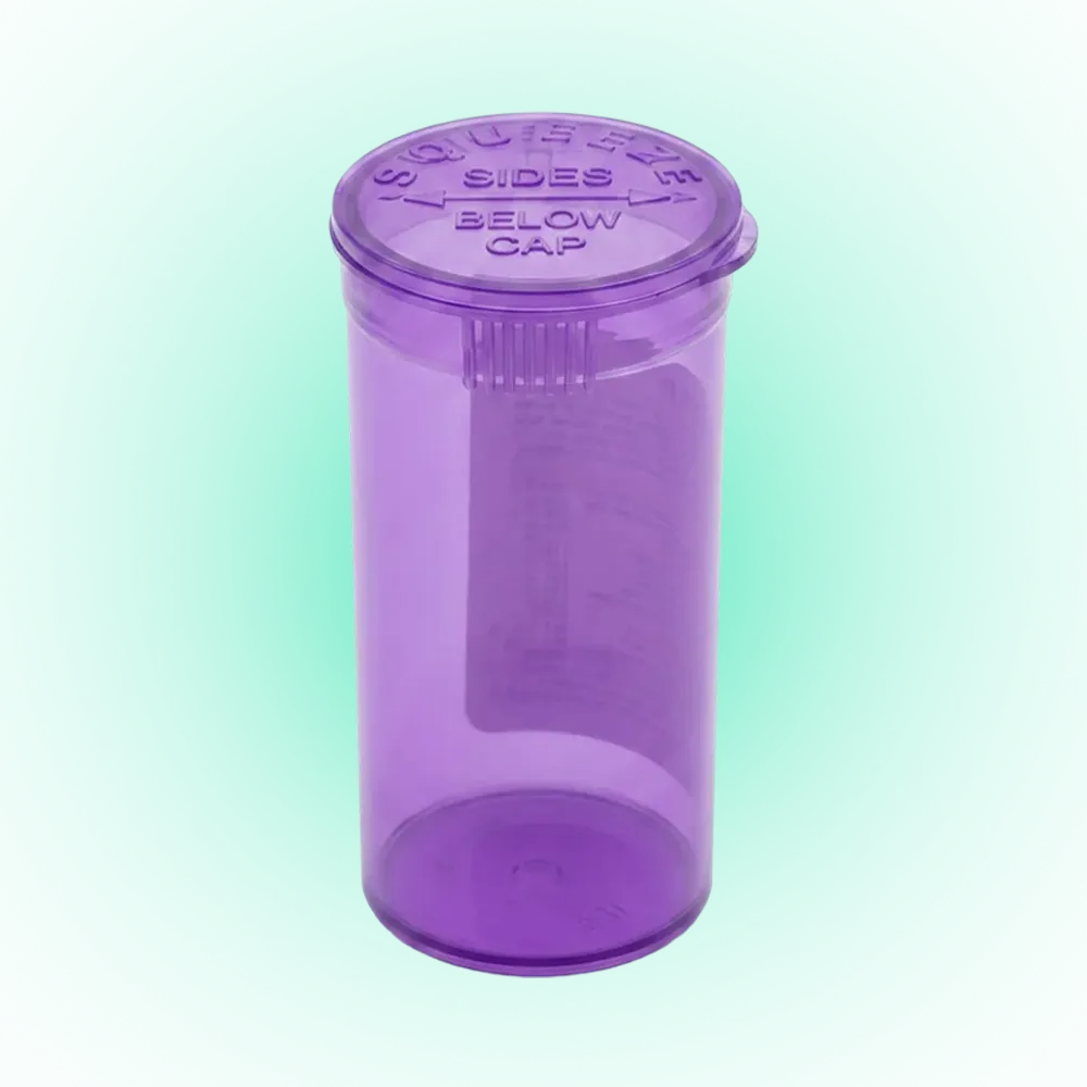 Transparent Purple 19 Dram Pop Top Containers – 225 Pcs | PP Plastic Squeeze-to-Open Storage Tubes, 70mm x 38mm