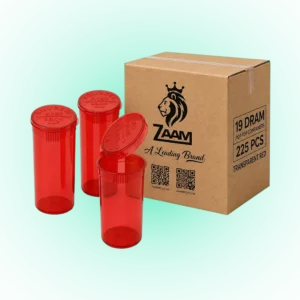 Transparent Red 19 Dram Pop Top Containers – 225 Pcs | PP Plastic Squeeze-to-Open Storage Tubes, 70mm x 38mm