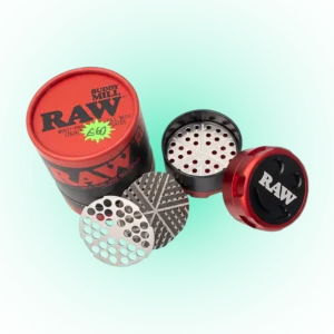 RAW Buddy Mill 60mm 3-Piece Adjustable Stainless Steel Grinder – Red