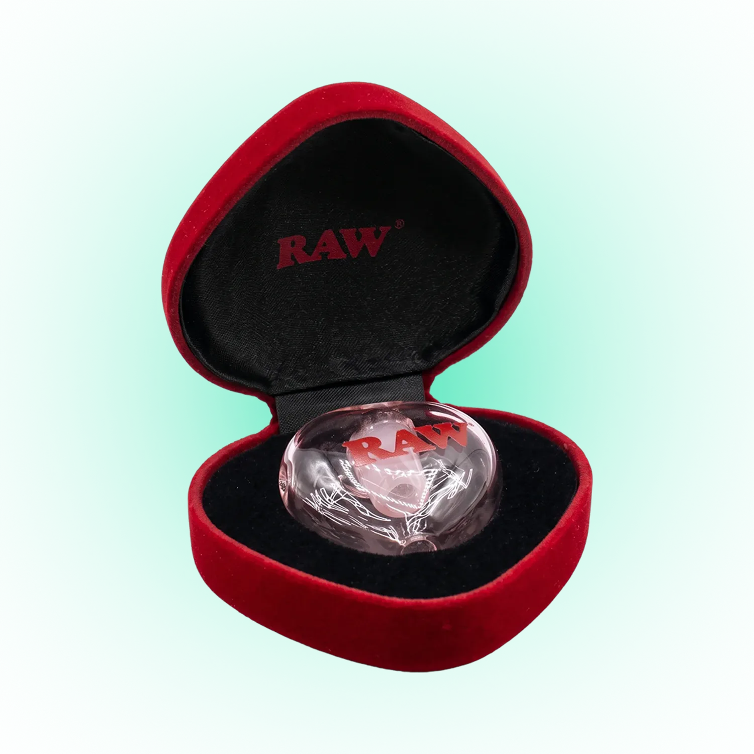 RAW Heart-Shaped Glass Ashtray with Red Gift Case – Gold & Clear