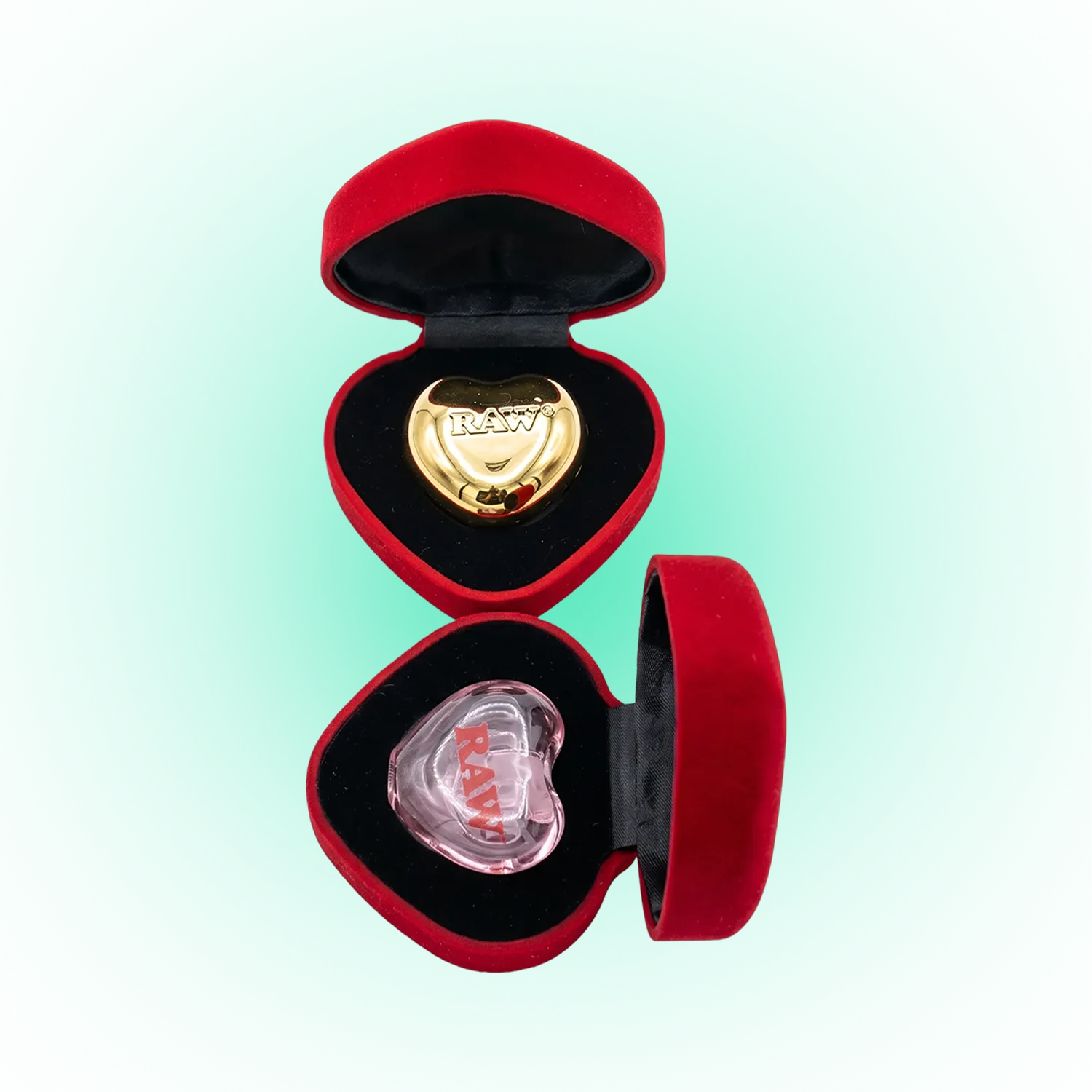 RAW Heart-Shaped Glass Ashtray with Red Gift Case – Gold & Clear