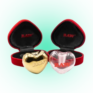 RAW Heart-Shaped Glass Ashtray with Red Gift Case – Gold & Clear