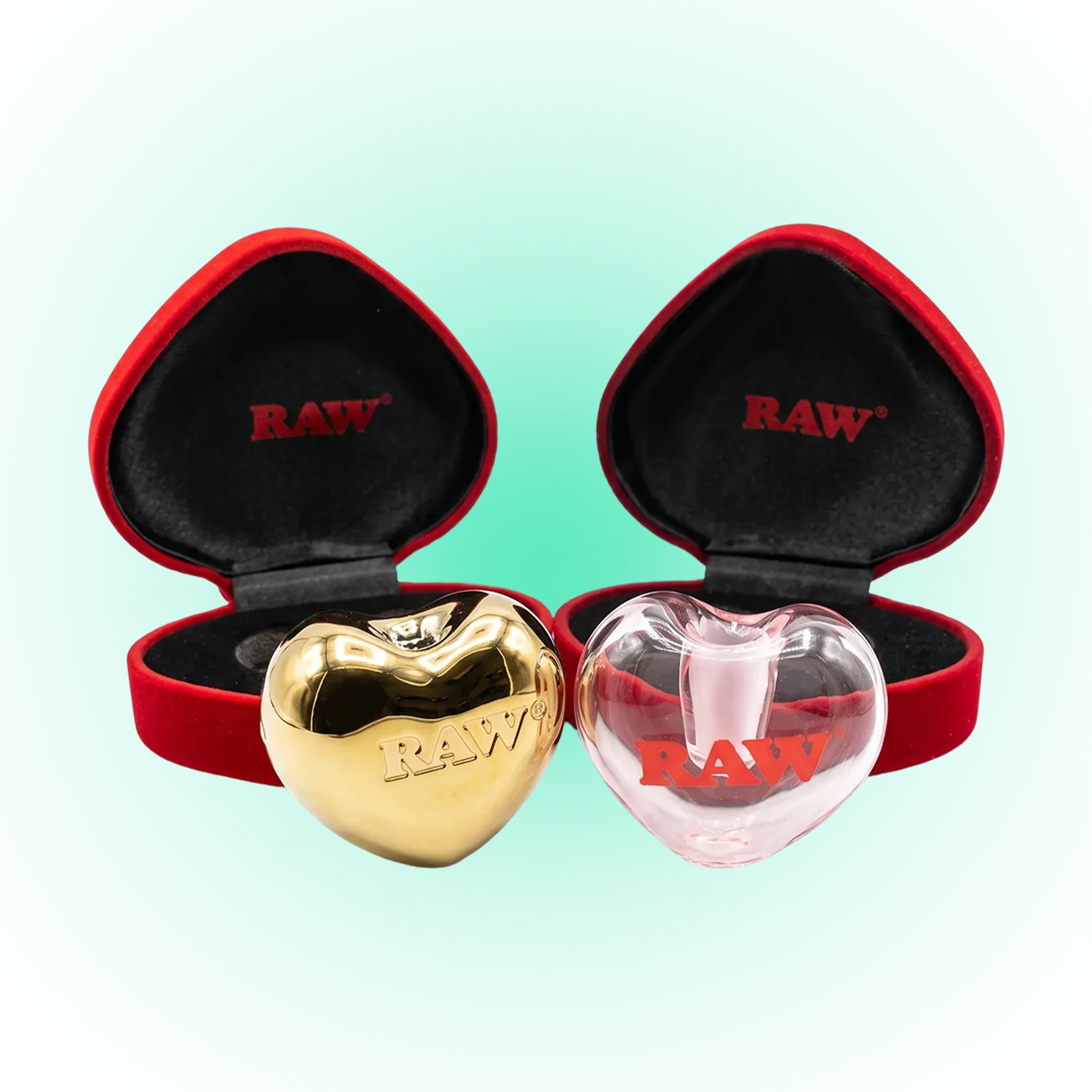 RAW Heart-Shaped Glass Ashtray with Red Gift Case – Gold & Clear